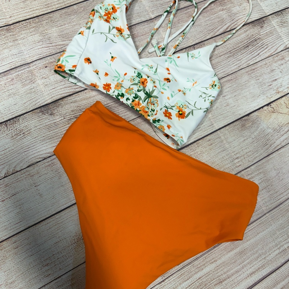 SHEIN Floral and Orange Bikini Set